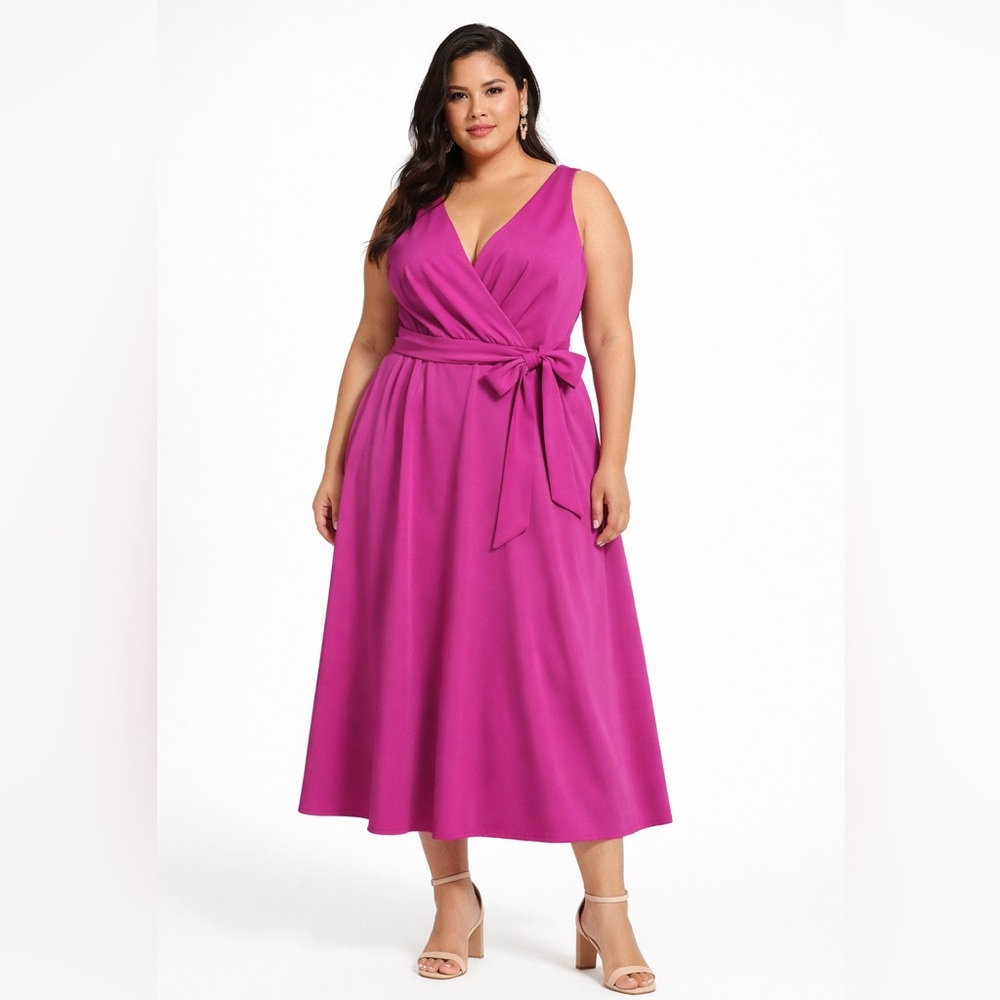 NWT Eloquii Studio Magenta / Fuchsia Wrap Dress – Size 22